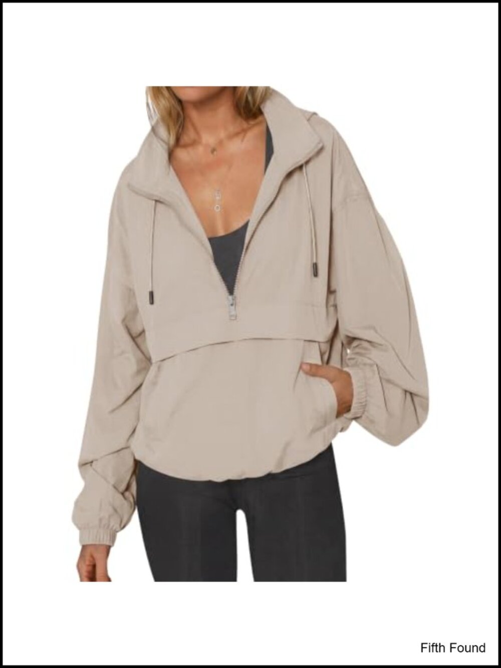 Womens Lightweight Water Resistant Windbreaker Hooded Quarter Zip Jacket